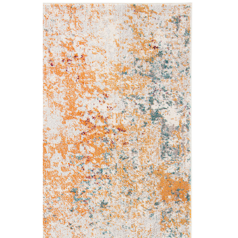 Besfort Abstract Ivory/Orange Area Rug, Runner 2' x 8'