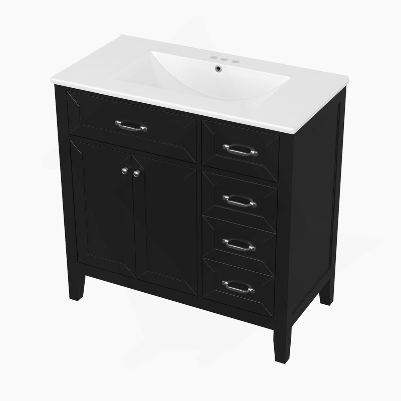 Ensemble de meuble-lavabo 36 po avec lavabo, armoire de salle de bain noire avec tiroirs, structure solide et panneau de fibres à densité moyenne