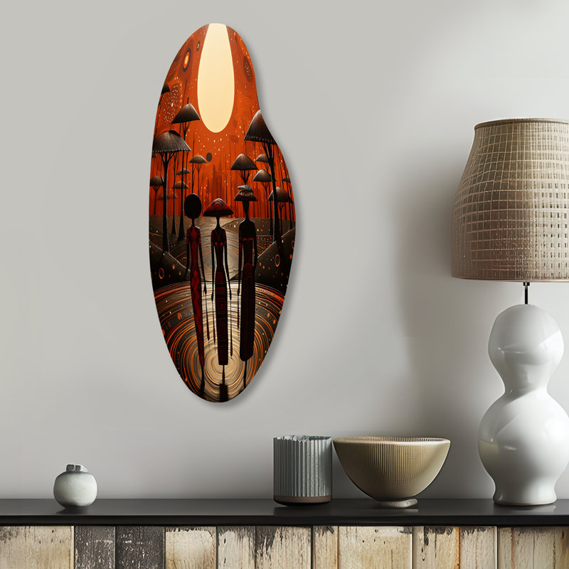 Thomias - Tribal africain, impression asymétrique sur métal, décoration murale incurvée en métal, H 30 po x l 11 po