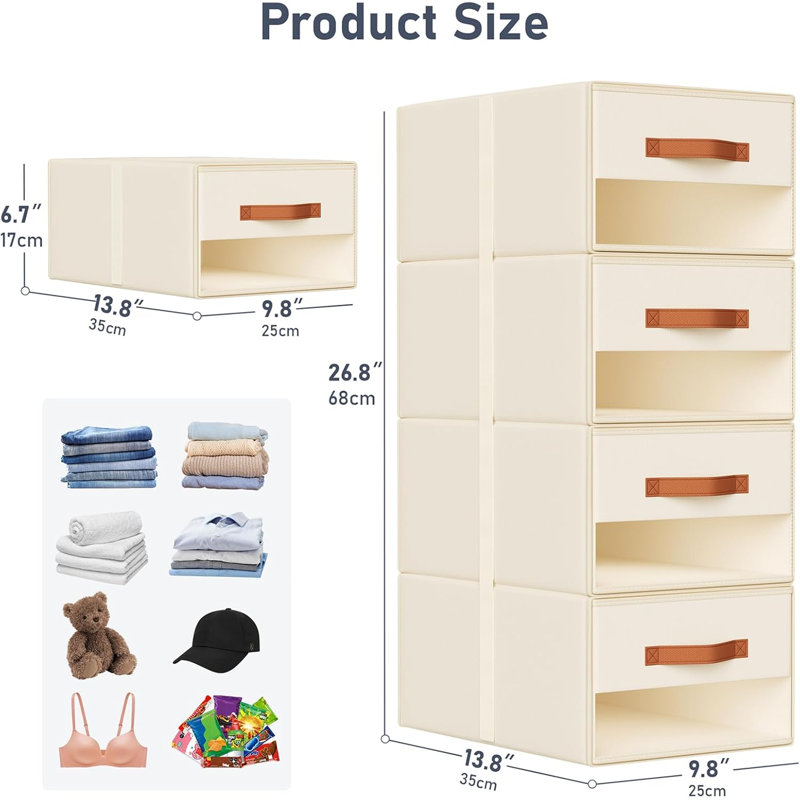 Tiroirs de rangement de garde-robe empilables et coulissants avec attaches Velcro