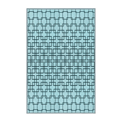 Tapis bleu ciel/noir en laine géométrique