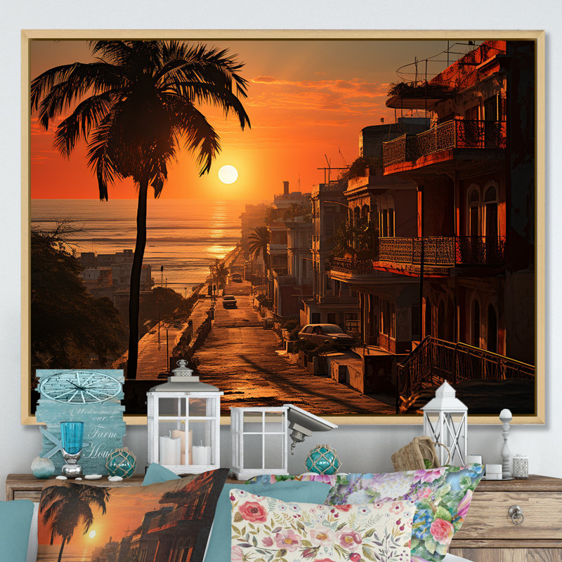 Havana Sunset Panorama II, Cadre flottant brun, H 24 po x l 32 po x P 1 po