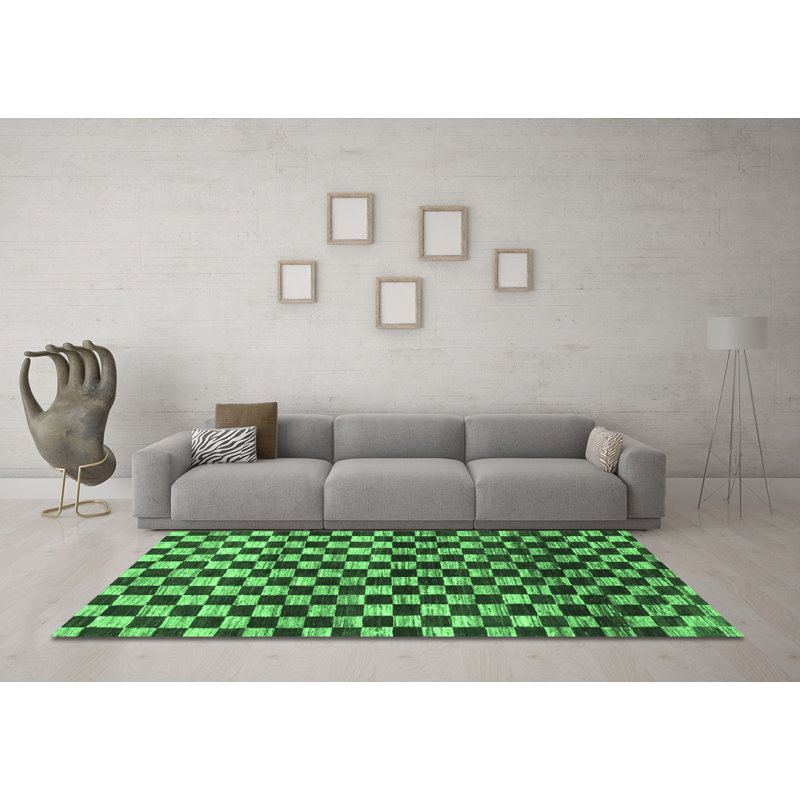 Abstract 817 Emerald Green Machine Washable Area Rugs, Rectangle 2' x 4'