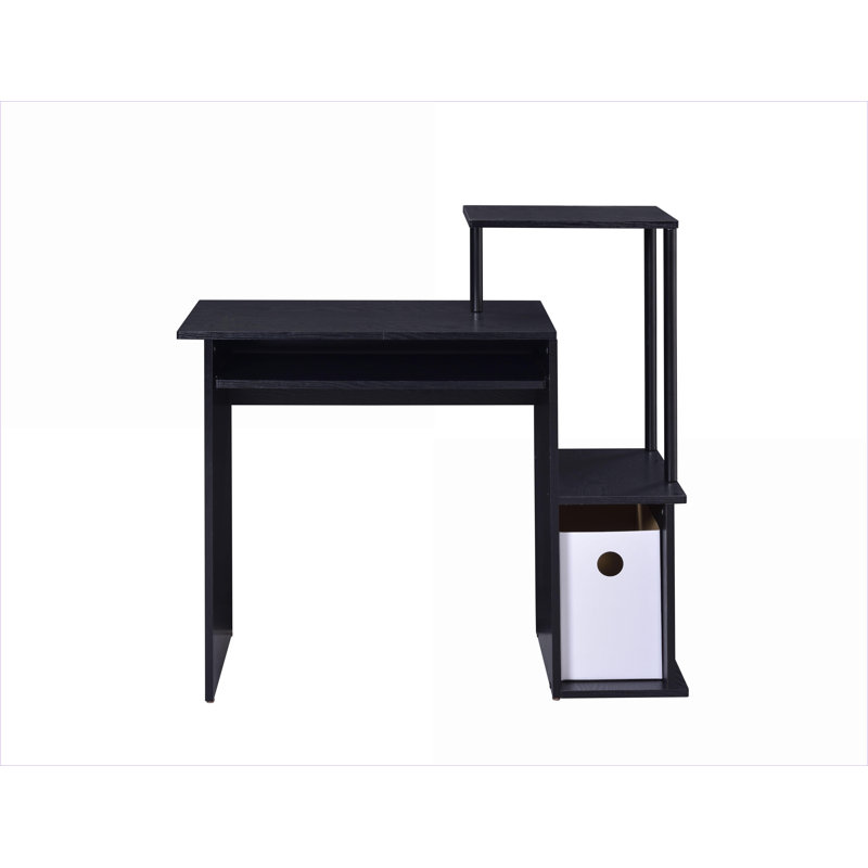Bureaux, bureau d'ordinateur noir moderne avec plateau à clavier, rangement et amp; Tablette | Noir | Métal, bois synthétique