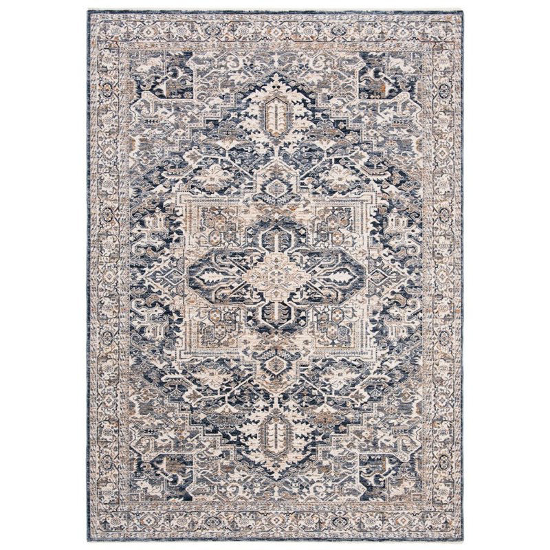 Tapis bleu marine en polyester tissé à la machine Ralph Lauren Emeril, Rectangle 6 pi x 9 pi