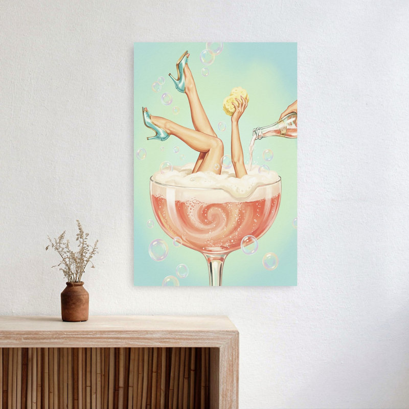 Reproduction d'art rétro rétro ludique Champagne, 24" H x 16" W