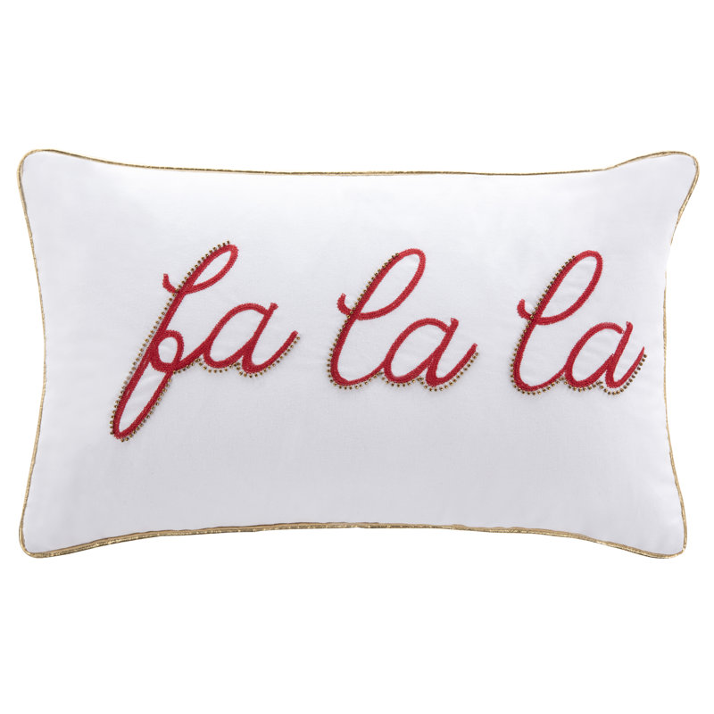 Fa La La Red and White Cotton Embroidered Pillow