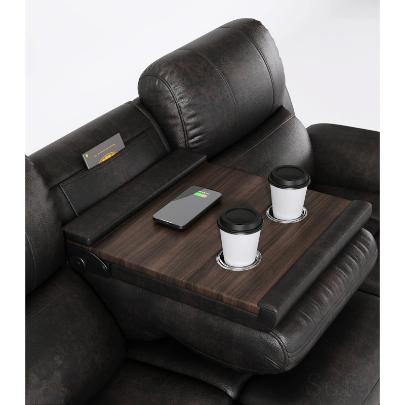 Breathable Power Reclining Sofa With Drop Down Table