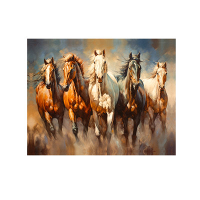 Équipe de cinq chevaux sur toile