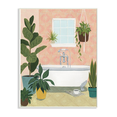 «Peach Walls Bathroom Oasis Scene with Fiddle Leaf Plants» par Grace Popp, impression