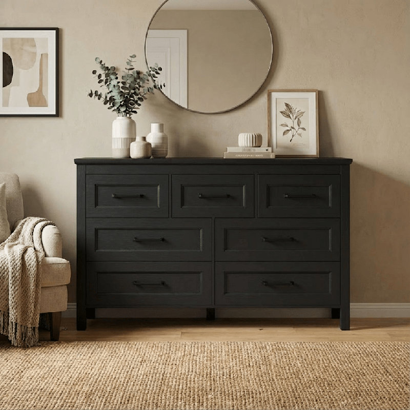 54.02" W 7-drawer Storage Dresser , Durable Wood Chest With 200lbs Top Load, Mixed-size Drawers For Bedroom Organization