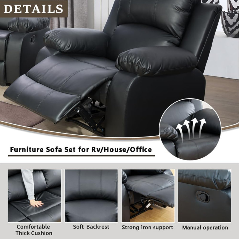 Fauteuil inclinable Ashey, Similicuir noir