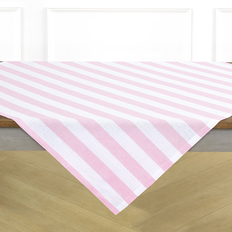 Cabana Stripe - 100% Pure Linen Table Throw, Cherry Blossom/White
