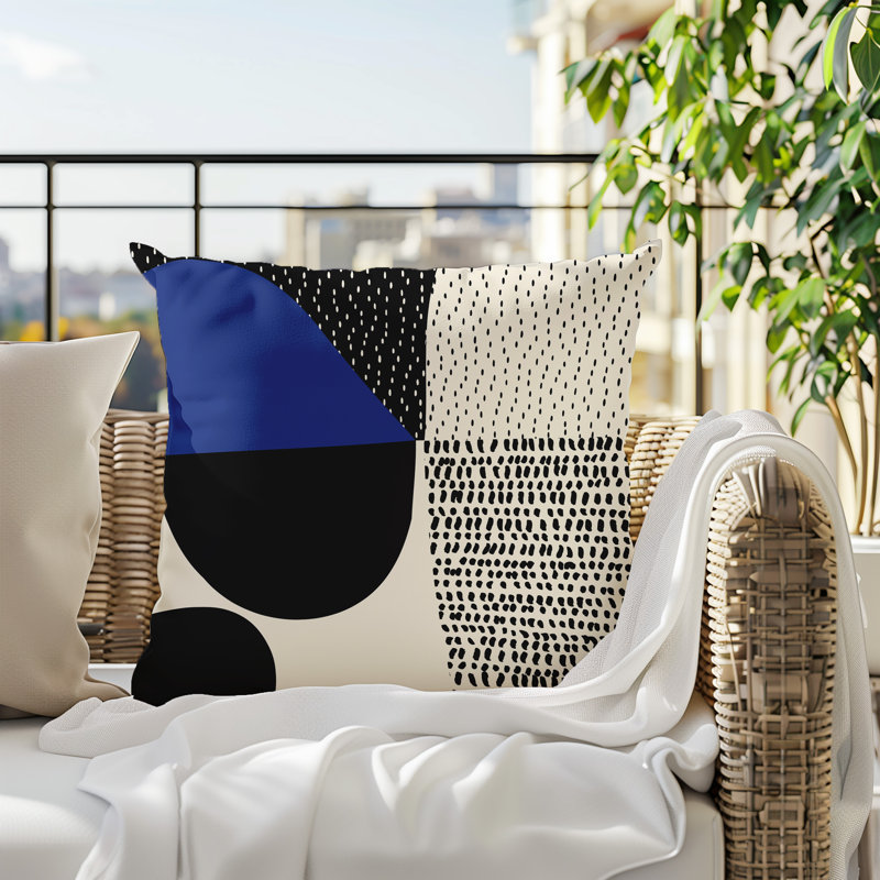 Coussin carré intérieur / extérieur pia, H 15 po x l 15 po, Bleu marine / noir / blanc cassé