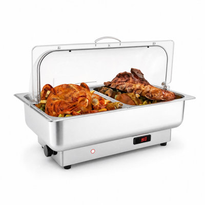 2-Pack Electric Roll Top Chafing Dish Buffet Set, 9 Qt Stainless Steel Food Warmer Server - Clear PC Lid - 400W Adjustable Thermostat 86–200°F，2*1/2 gastronorm pan