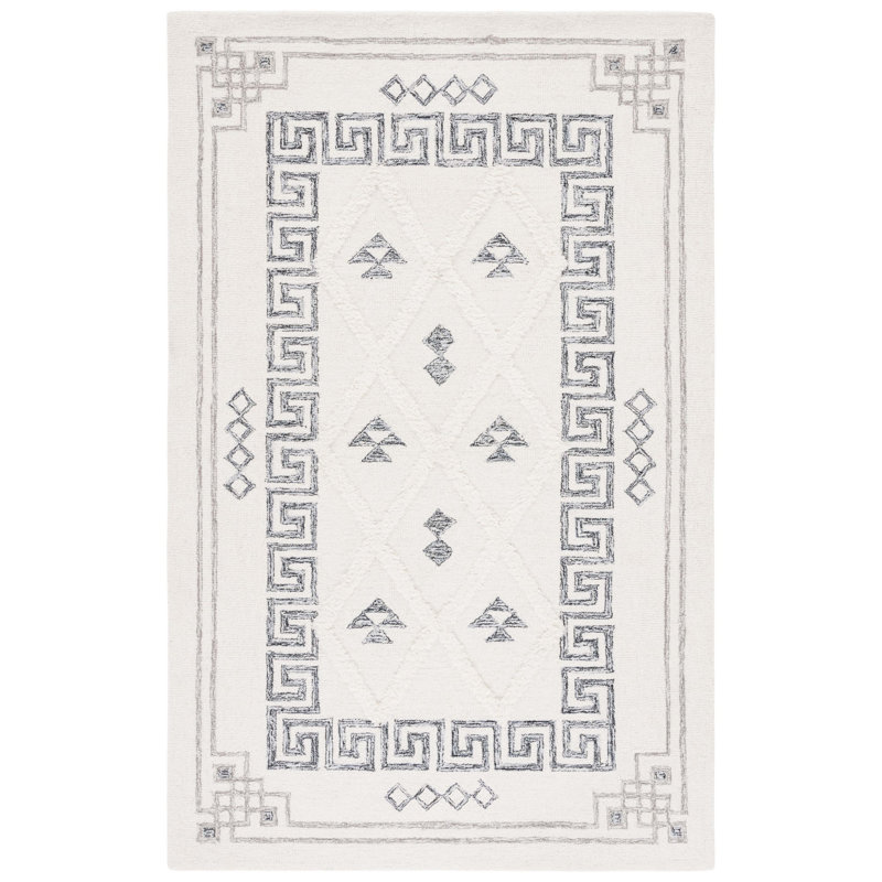 Tapis en laine / coton touffeté à la main Annebelle en noir / ivoire, Rectangle 6 pi x 9 pi
