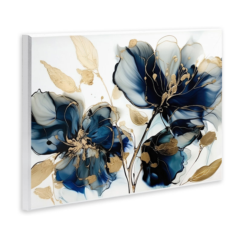«Blue Modern Flowers On MDF» par LSR Design Studio, impression, H 13 po x l 19 po x P 0,5 po