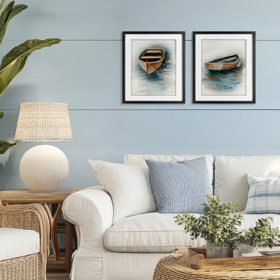 Tranquil Drifting Boat 2pc Framed Print Under Glass Set, design by Jacob Q