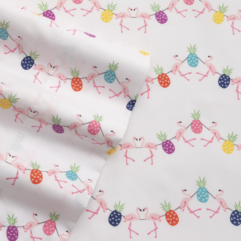Queen Pink Flamingo Pineapple Print Microfiber Sheet Set