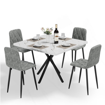 Ensemble de table de salle à manger carrée, table de salle à manger carrée moderne Mid-Century pour 4 personnes, plateau de table en faux marbre, pieds en fer, table basse pour la salle à manger de cuisine, bureau, espace