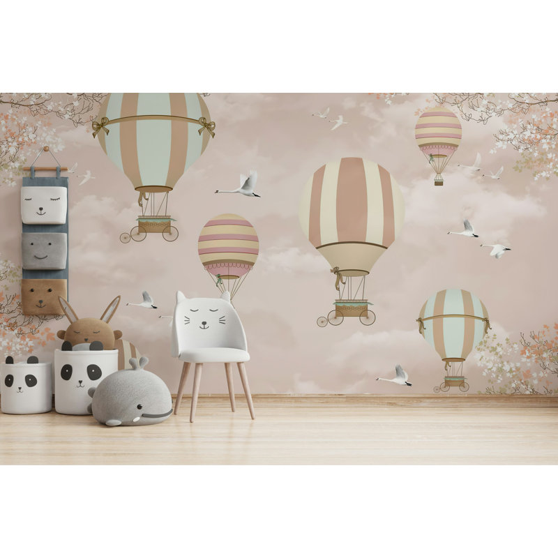 Papier peint amovible en forme de montgolfière rose pour enfants, L 9 po x l 15 po