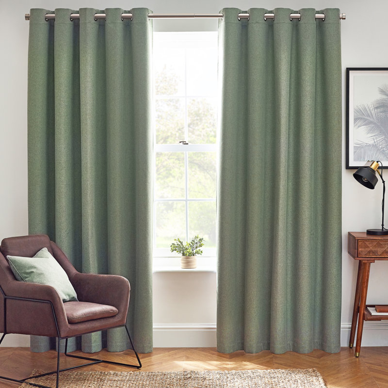 Dawn 100% Blackout Thermal Eyelet Curtains, Eucalyptus, 168cm Width x 229cm Drop