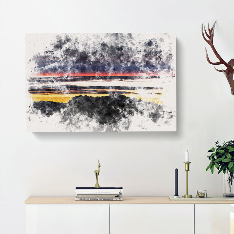 Monte Due Mani Mountain in Italy Watercolour - Wrapped Canvas, 35cm H x 50cm W x 3cm D
