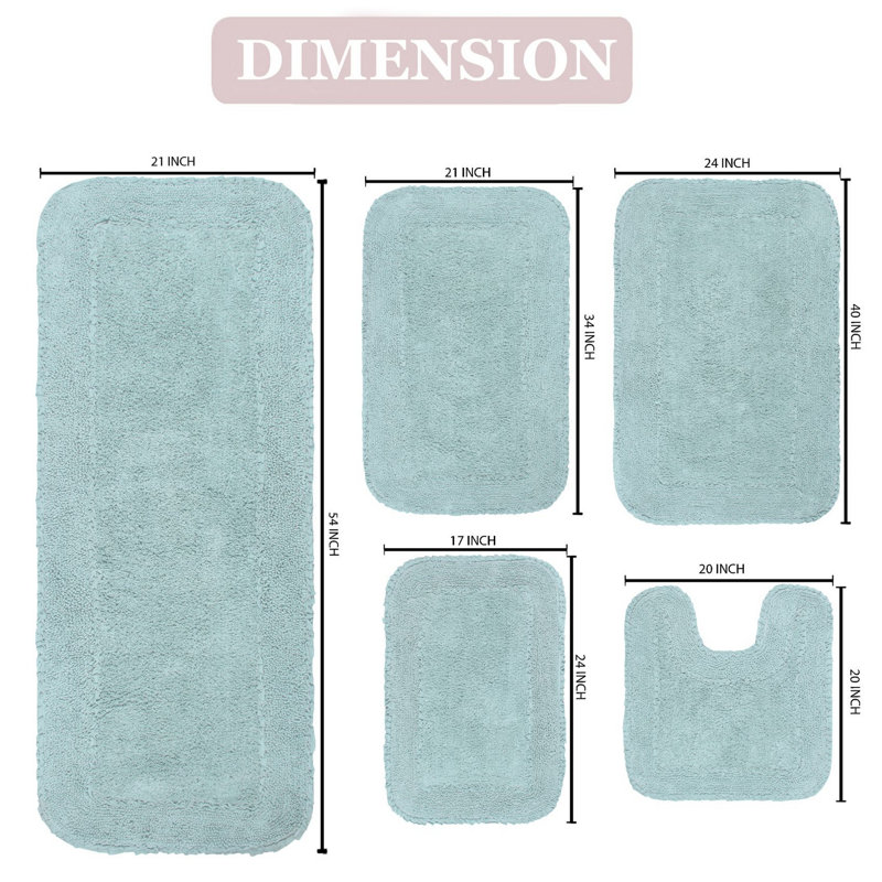 Brunton Collection 100% Cotton Bath Rugs (Set of 5), Sky Blue