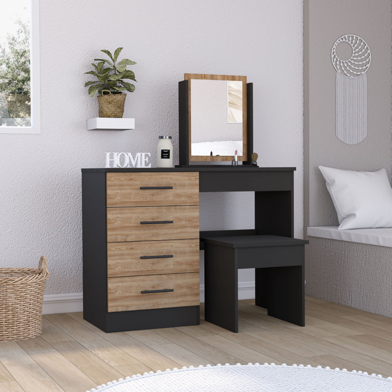 Slay Dressing Table with Mirror, Black/Honey
