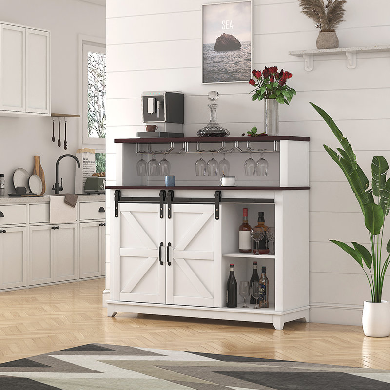 Armoire à vin 47 "avec porte de grange coulissante Coffee Bar
