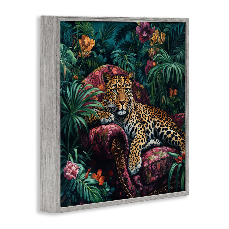 Giclée encadrée «Leopard in Jungle» par Petal Prints Design, H 24 po x l 24 po, Estampe numérique Farmhouse