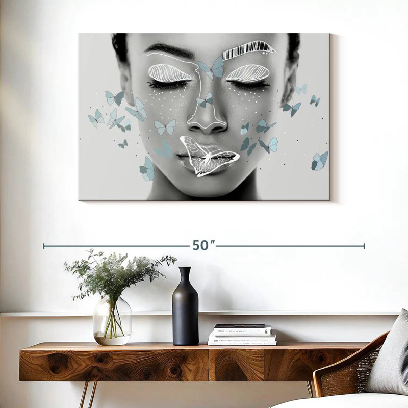 Beauté avec papillons, H 26 po x l 39 po