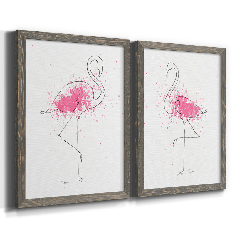 Flamingo Splash I - ensemble de 2 reproductions d'art, Pas de tapis, Toile avec cadre gris, H 31,5 po x l 47 po x P 1,5 po