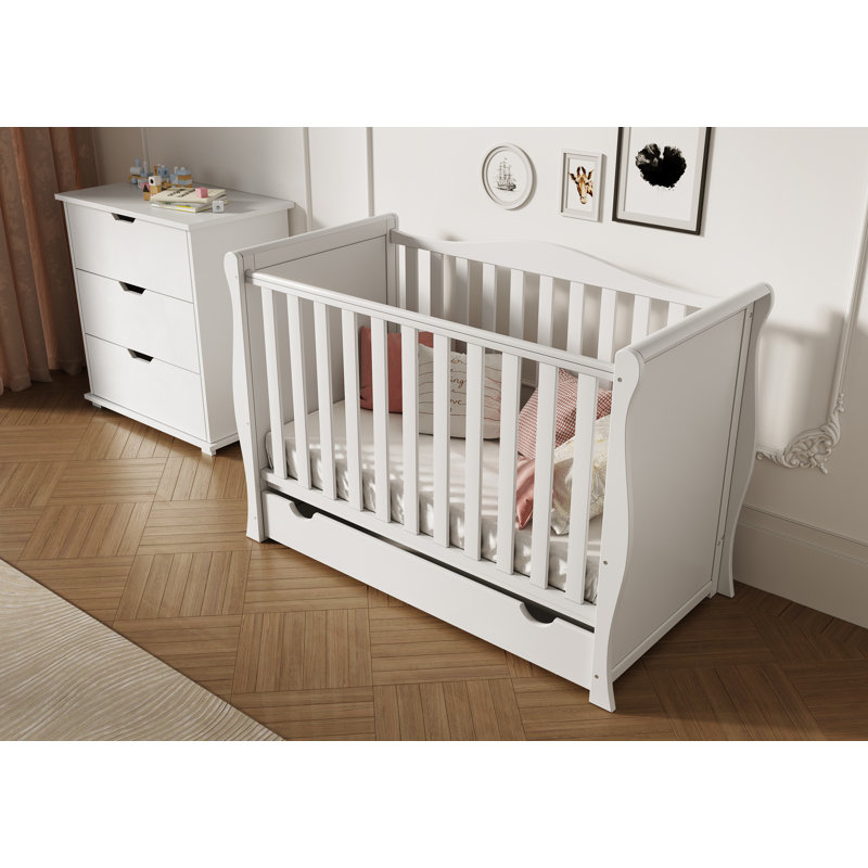 Willow Mini Cot Bed with Mattress 120x60x10cm, White