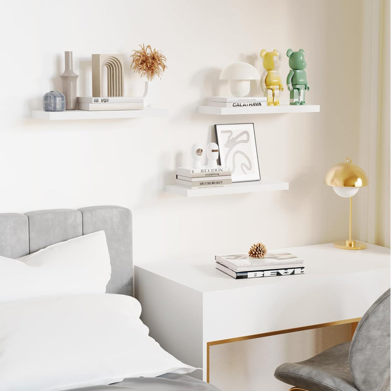 Kerman 3 pack Wood Wall Shelf 16" Wall Mounted Floating Shelf, White
