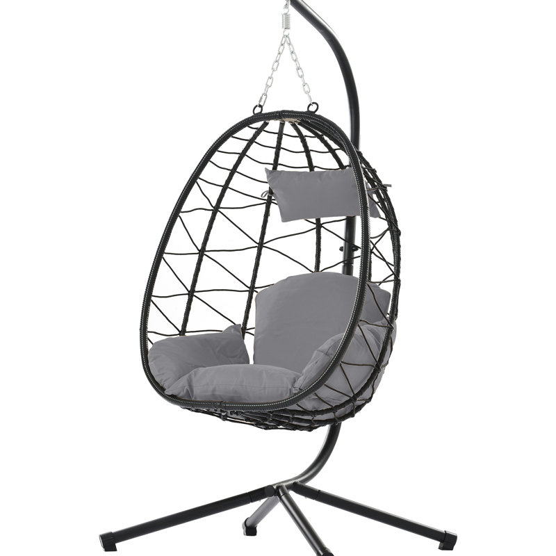 Balancelle d'extérieur avec support - pour patio, coussin de jardin gris foncé