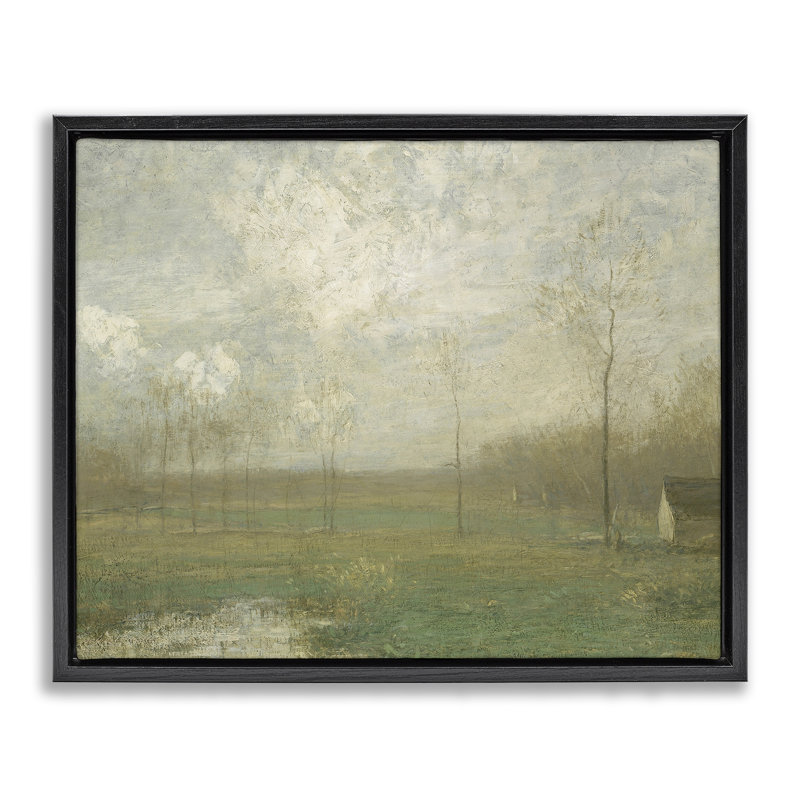 Cadre flottant Hazy Farmland View, design par lettré et doublé, Cadre flottant noir de jais, H 17 po x l 21 po