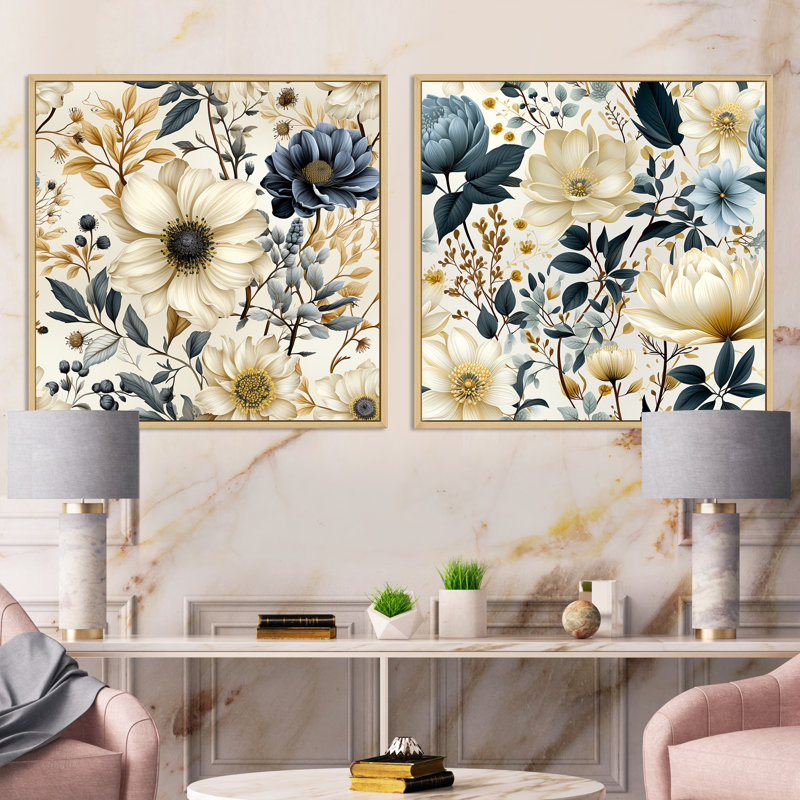 Wolsingham - Ensemble de 2 collages carrés floral et botanique, Cadre flottant brun, H 30 po x l 61 po