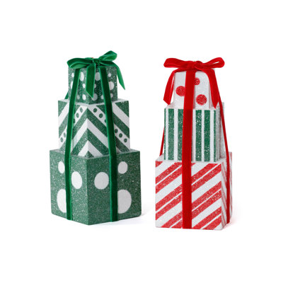 Christmas Resin Stacked Gift Box Tabletop Décor, Set of 2