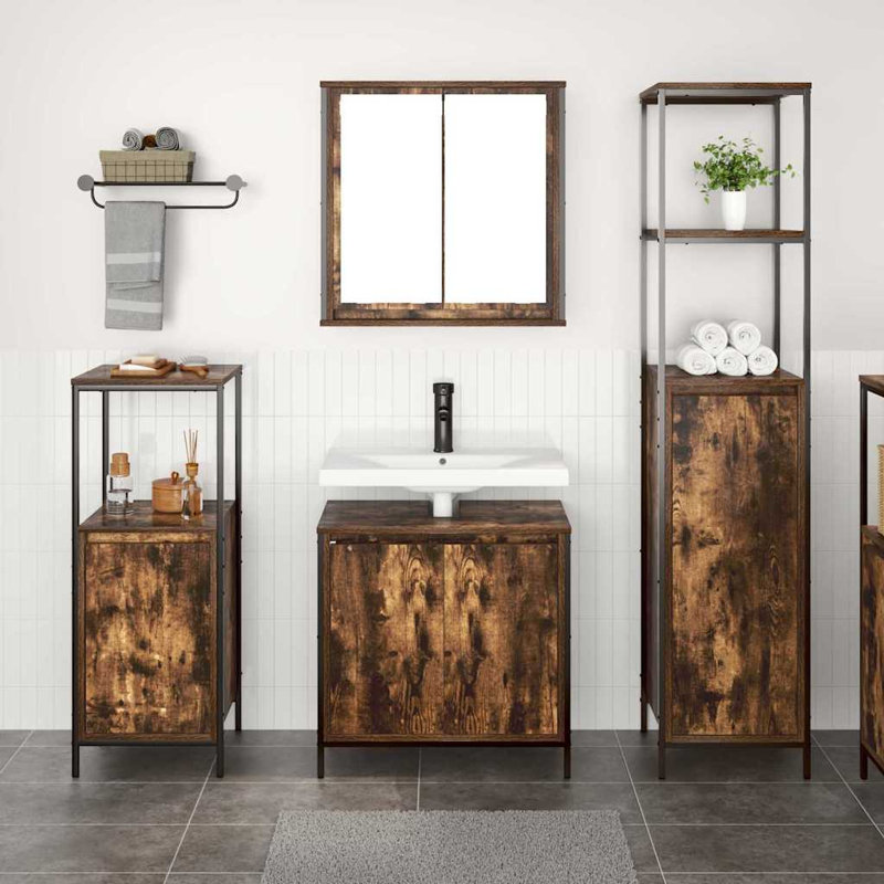 Bathroom Furniture Set With Shelf 3 Pcs Smoked Oak