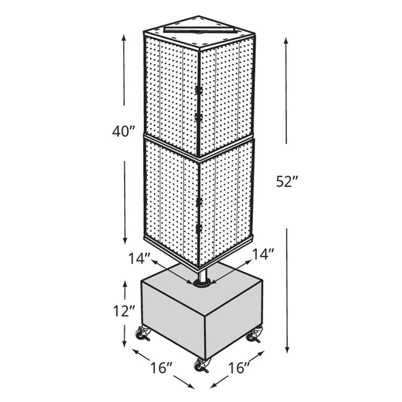 Blue Four-Sided Pegboard Display Tower with Metal Base