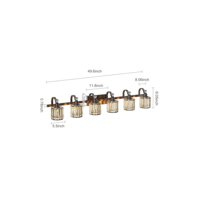 Crystal Bathroom Vanity Light 6 Light Modern Bathroom Vanity Light Fixtures Over Mirror Bath Wall Lighting, Black