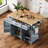 54.2-Inch Large Kitchen Island, Rubberwood Folding Countertop, Embossed Texture, 4-Wheel Movement, 4 Doors, 3 Drawers, Storage, Suitable For Kitchen And Dining Area, Gray-Blue.-523459593