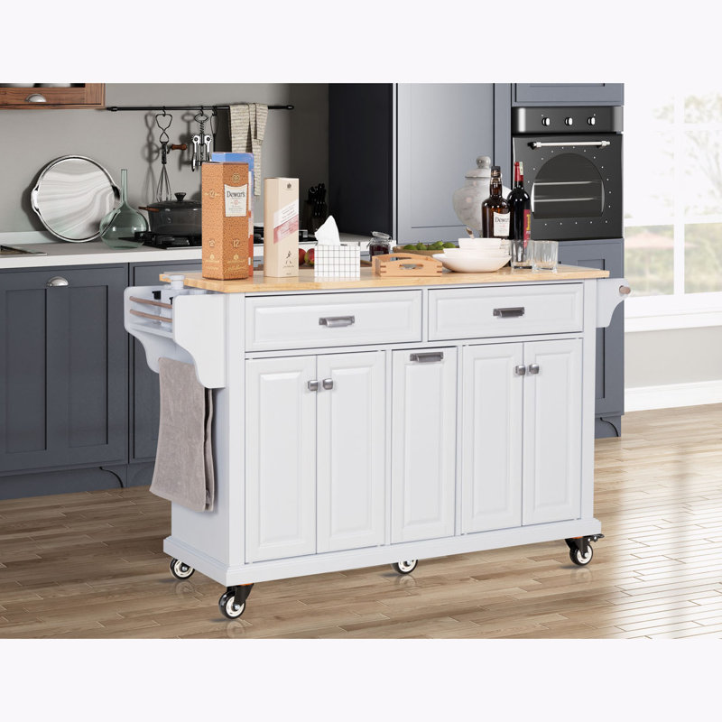 Cavid Solid Wood Top Kitchen Cart, White