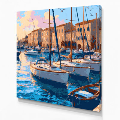 Transportation Marina and harbor scenes Gray Canvas Wall Art