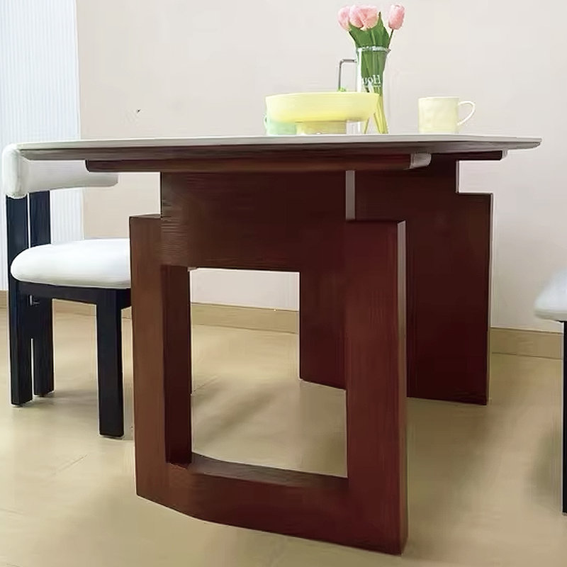 Ancient Style Rectangular Rock Plate Dining Table 4 - Person Double Pedestal Dining Set, 29.53"H x 63"L x 31.5"W