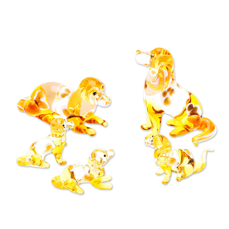  Handmade Happy Beagle Family Handblown Glass Figurines (Set Of 5)