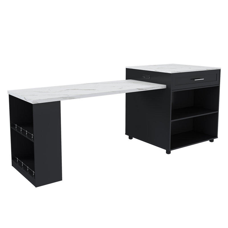 Îlot de cuisine extensible avec table de salle à manger, Blanc