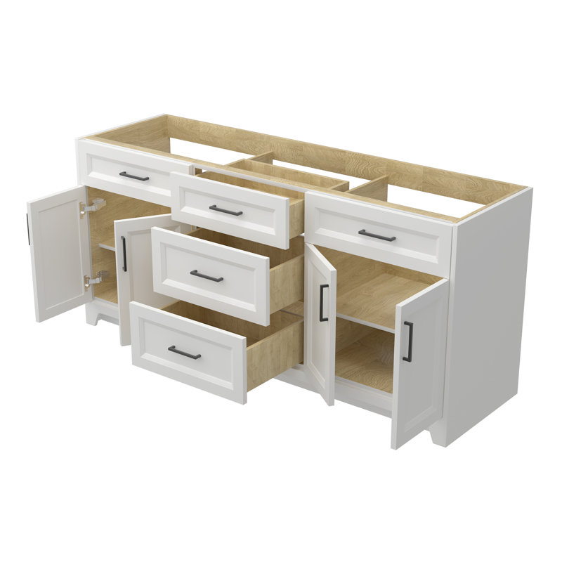 Base de meuble-lavabo double 72 po en bois massif, Blanc