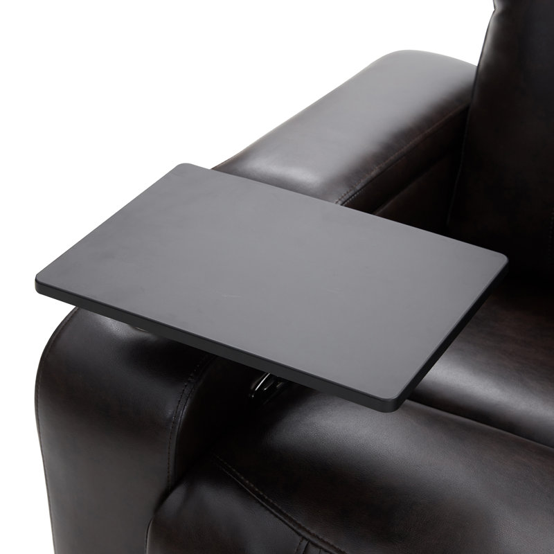 Carlet Upholstered Power Reclining Home Theater Seating, Black Leather Match